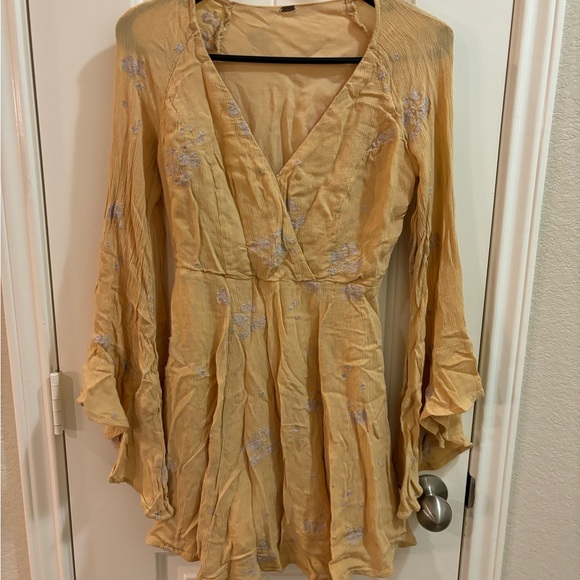Free People Dresses & Skirts - Floral Embroidered Yellow Dress